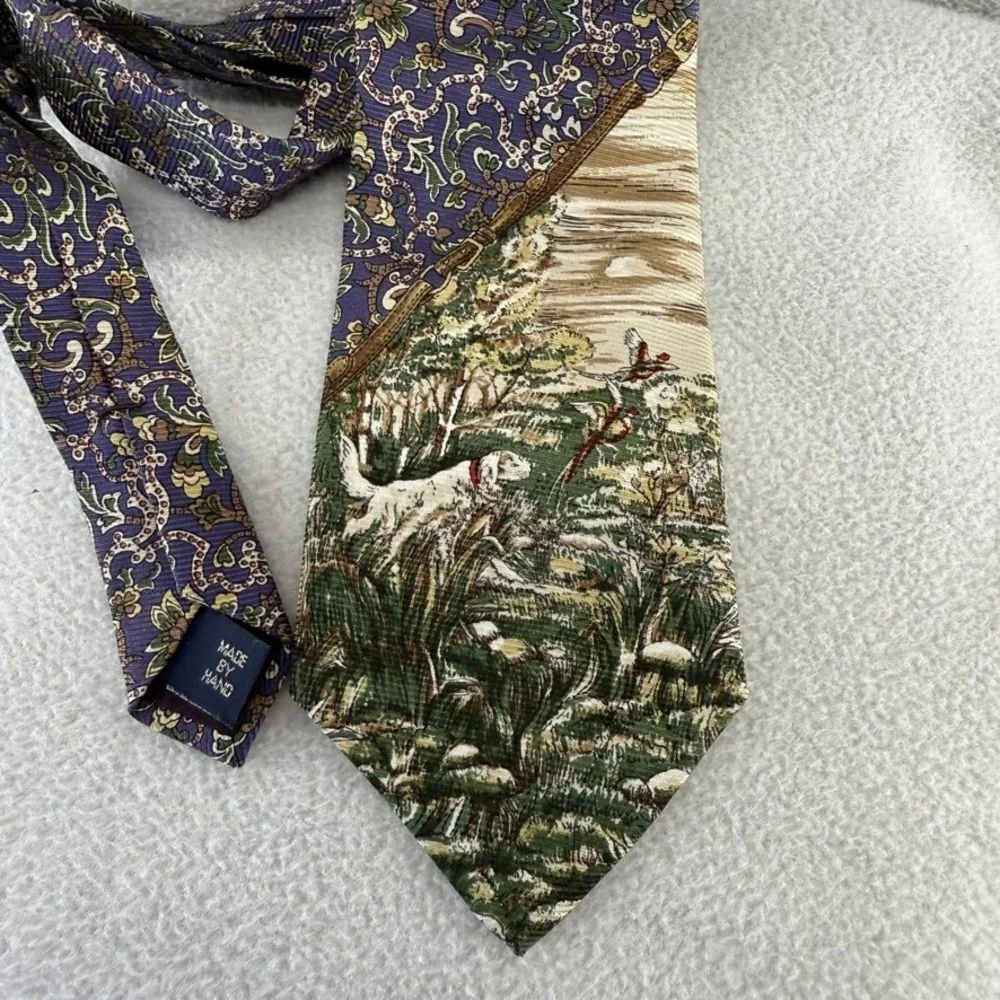 Vintage Ralph Lauren Neck Tie Pheasant Dog 100% Silk Made In USA Dress Preppy